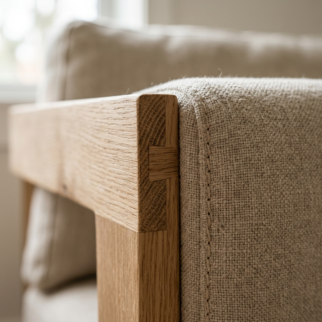 Close-up of the Linden sofa frame joinery
