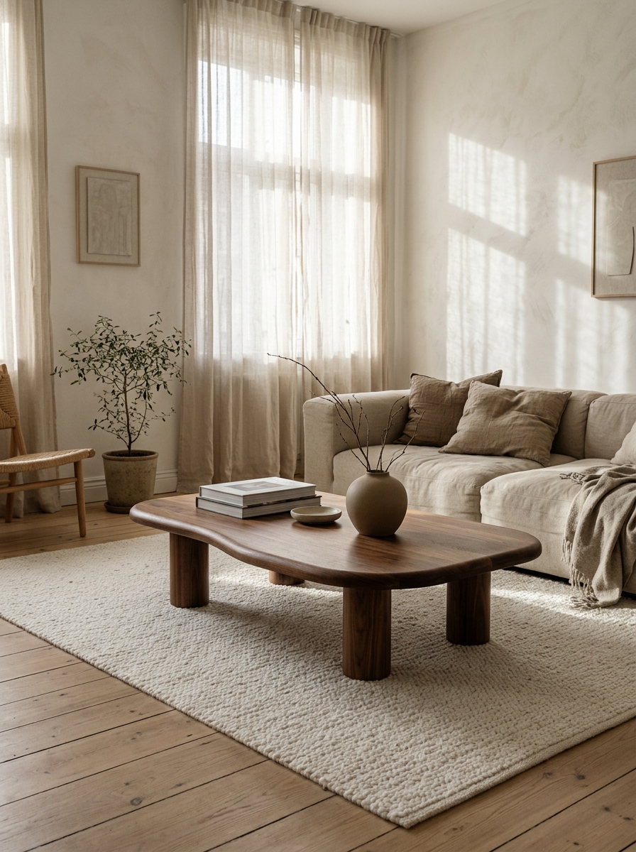 Loma walnut coffee table in a living room