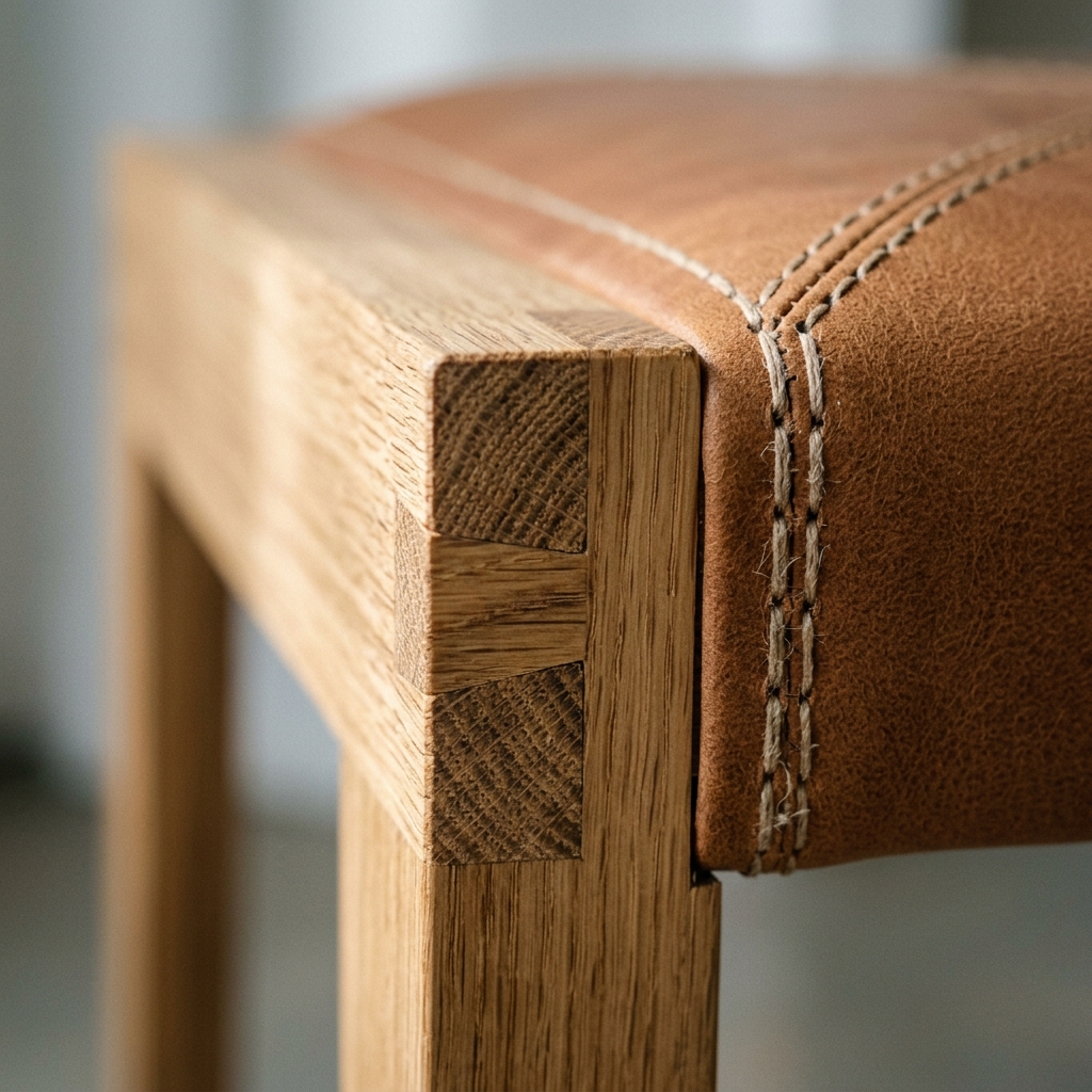 Close-up of the Tal bench joinery